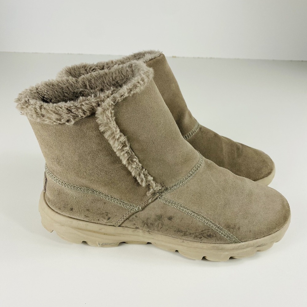 Skechers Go Walk Move Chugga Imprint Taupe Suede Ankle Boots Women's Size 8.5